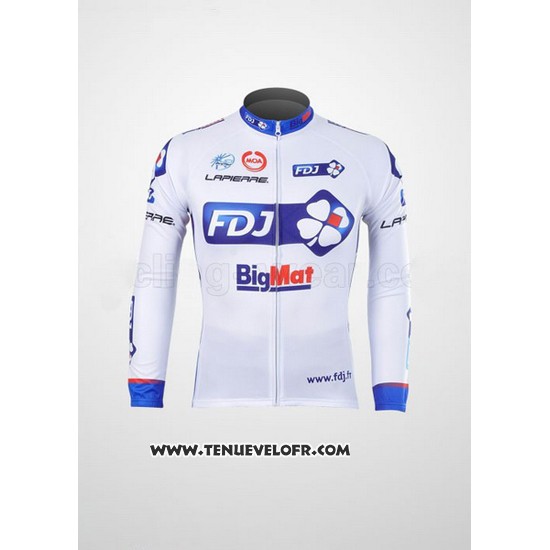 2012 Maillot Ciclismo FDJ Blanc et Azur Manches Longues et Cuissard